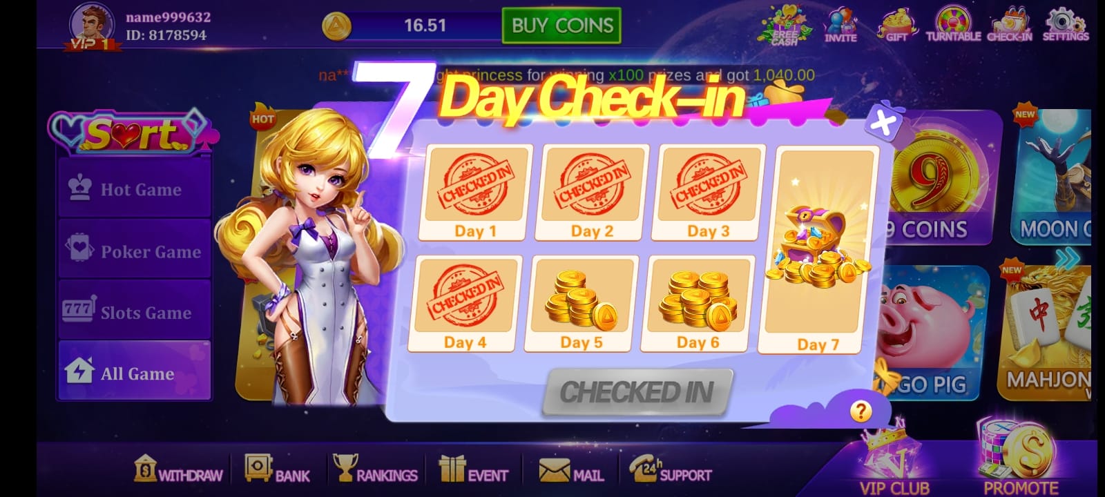 timi slots game daily check in bonus